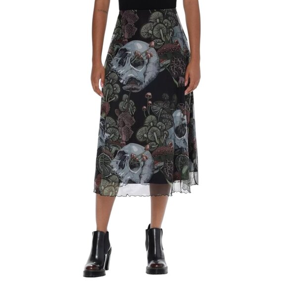 Hot Topic Dresses & Skirts - Hot Topic Thorn & Fable Dark Forest Mesh Skull & Mushroom Midi Skirt XL
